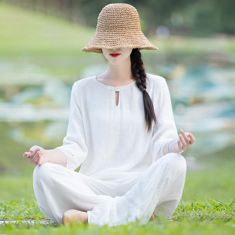 Completo da donna per Tai Chi, meditazione, preghiera, pratica spirituale zen mattutina. - Bianco - US8-10, UK/AU12-14, EU40-42 (2XL) - image 0