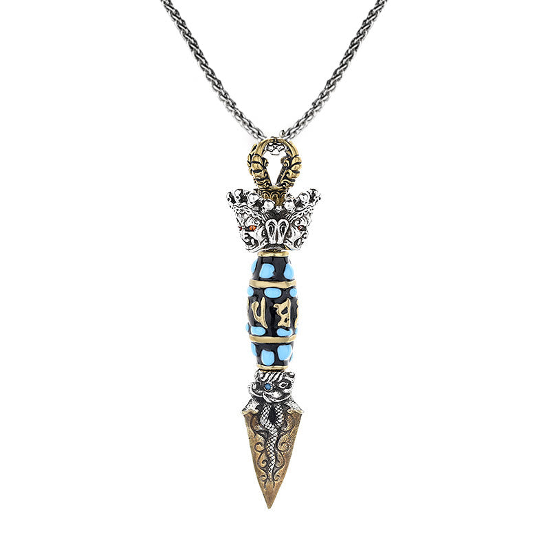 Buddha Stones Tibet Om Mani Padme Hum Dzi Bead Dorje Vajra Pattern Ricchezza Collana girevole pendente - image 9