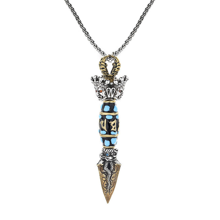 Buddha Stones Tibet Om Mani Padme Hum Dzi Bead Dorje Vajra Pattern Ricchezza Collana girevole pendente - image 9