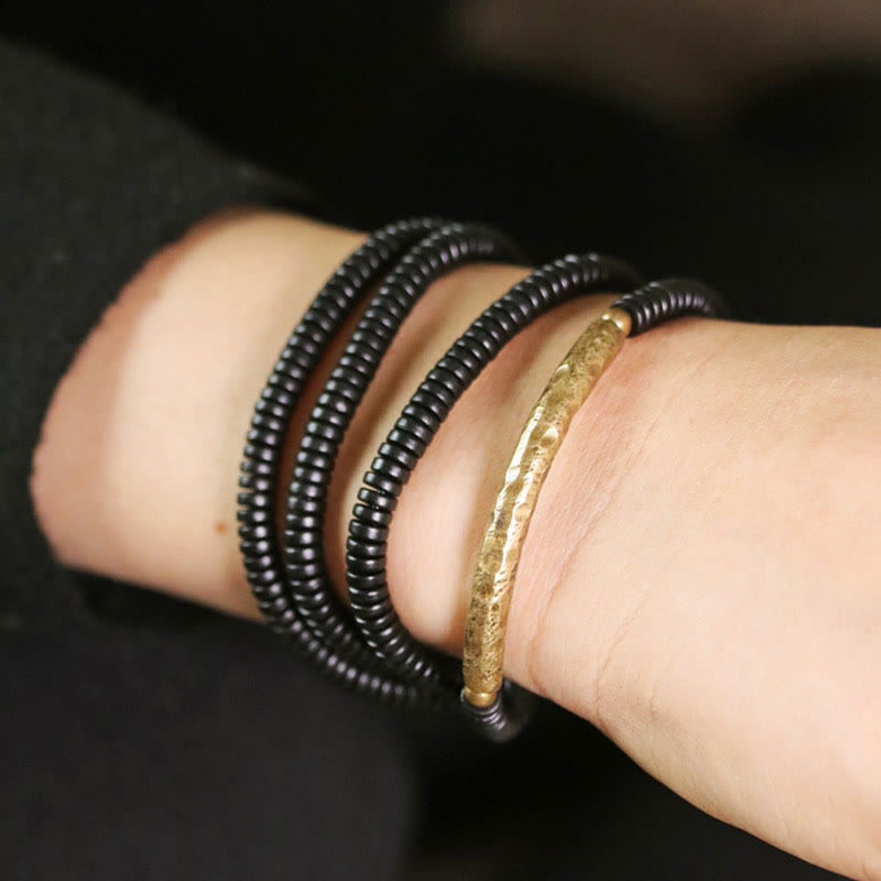 Bracciale multistrato in ottone, rame e legno di ebano Buddha Stones - image 15