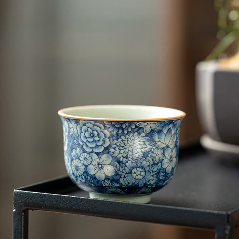 Buddha Stones Vintage Lotus Peonia Prugna Fiore Crisantemo Tazza da tè in ceramica Tazze da tè