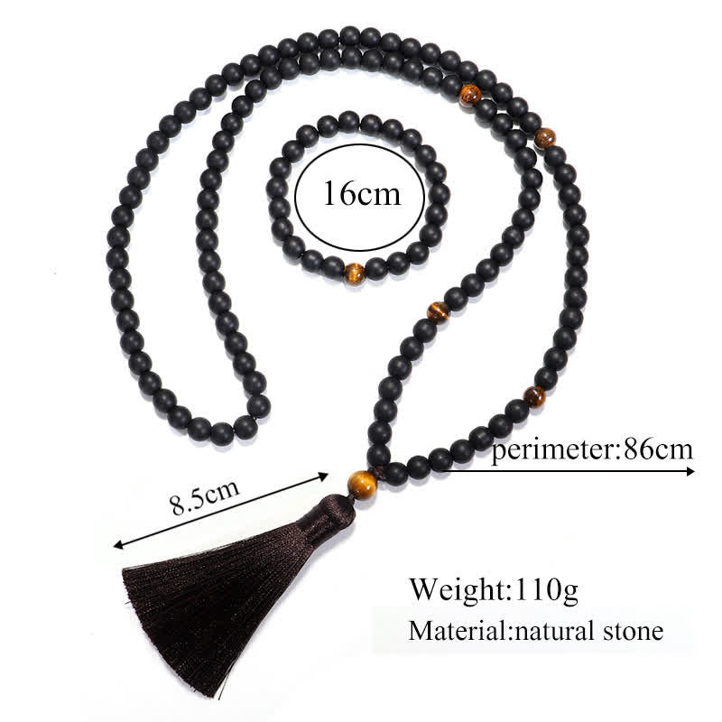 Buddha Stones 108 Mala Beads Pietra smerigliata Occhio di tigre Bracciale Collana Pendente