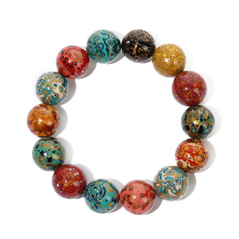 Braccialetto di perle di lacca multicolore naturale Buddha Stones Calm