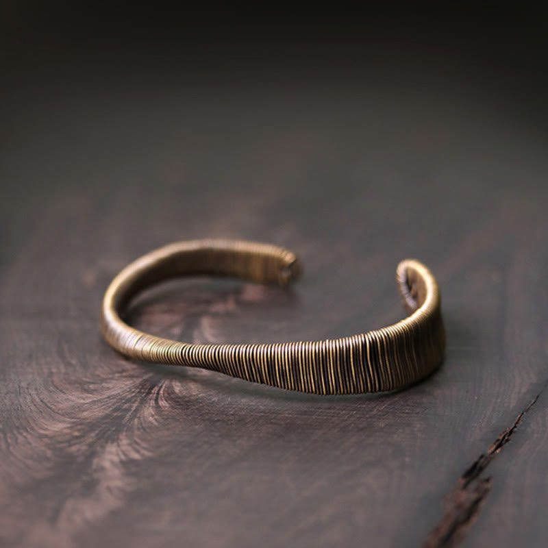 Bracciale regolabile con polsino in ottone e rame, con design semplice, per fortuna e ricchezza, Buddha Stones - image 5