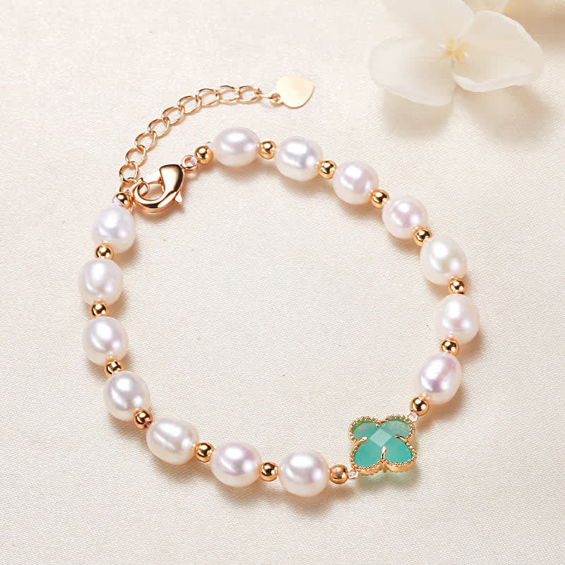 Bracciale a catena con quadrifoglio Buddha Stones, perle e ricchezza
