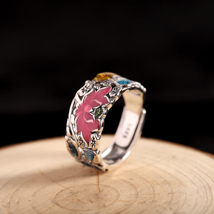 Anello Buddha Stones 925 Sterling Silver Lotus Koi Fish Enlightenment - Argento Sterling 925 - image 0