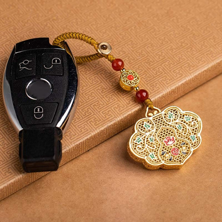 Portachiavi con ciondolo a forma di lucchetto con Buddha Stones, carattere Fu, fortuna e benedizione