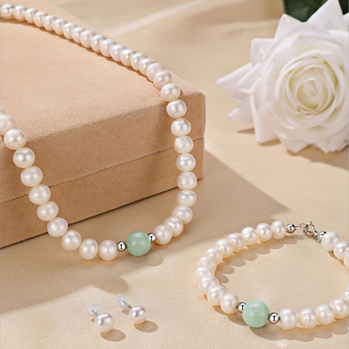 Buddha Stones 925 Sterling Silver Perla Naturale Giada Collana Bracciale Orecchini Guarigione Con Scatola Regalo - image 6