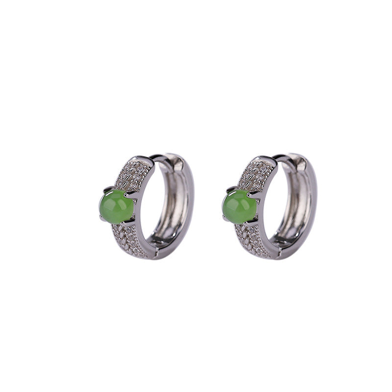 Orecchini a bottone rotondi in argento sterling 925 con Buddha Stones e giada ciano - image 7