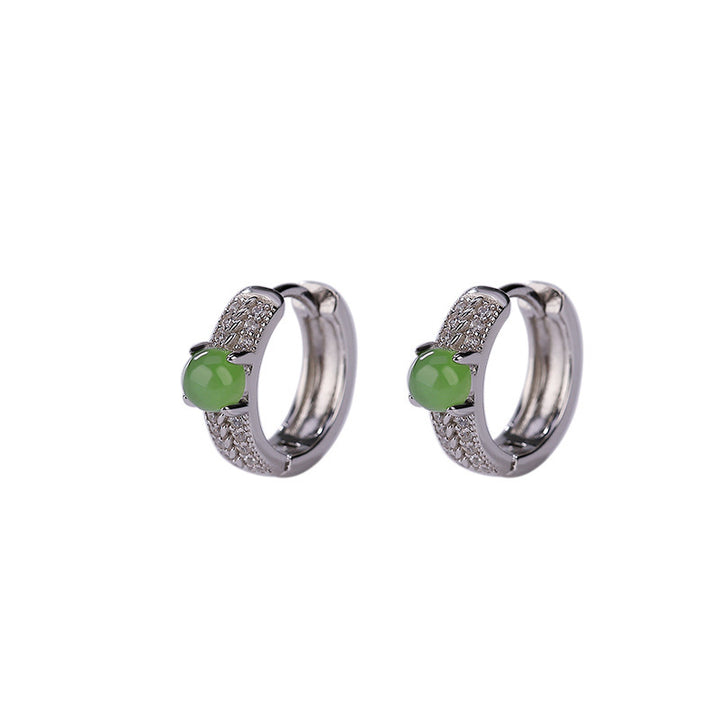 Orecchini a bottone rotondi in argento sterling 925 con Buddha Stones e giada ciano - image 7