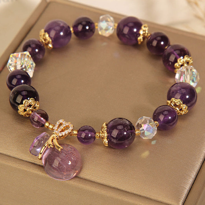 Braccialetto positivo con ciondolo a forma di borsa per soldi in cristallo di ametista naturale Buddha Stones