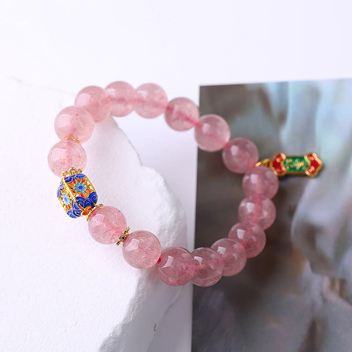 Braccialetto con ciondolo positivo Ruyi in quarzo fragola Buddha Stones