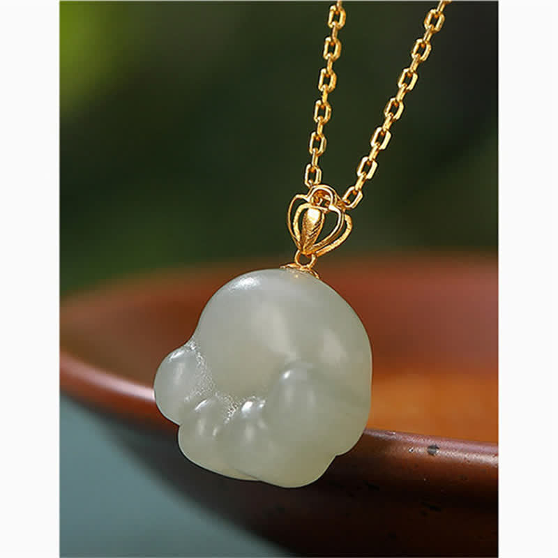 Collana con ciondolo portafortuna a forma di zampa di gatto carino in argento sterling 925 con giada bianca Hetian - image 5