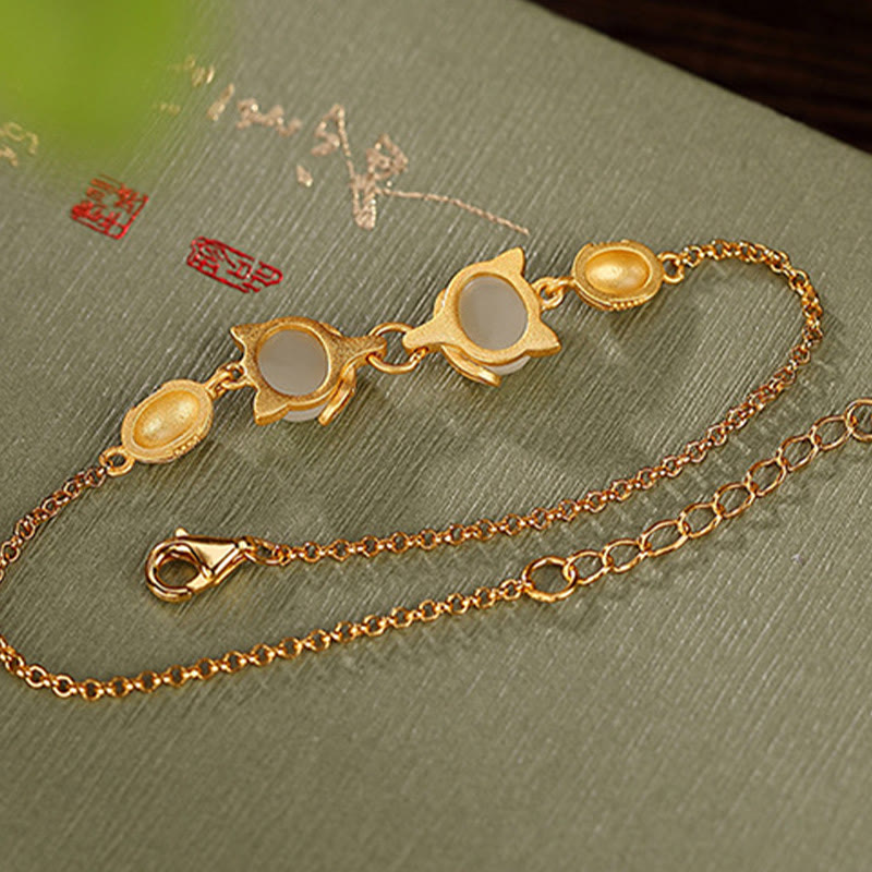 Braccialetto portafortuna con giada bianca naturale Hetian in argento sterling 925 Buddha Stones, giada ciano e volpe adorabile - image 10