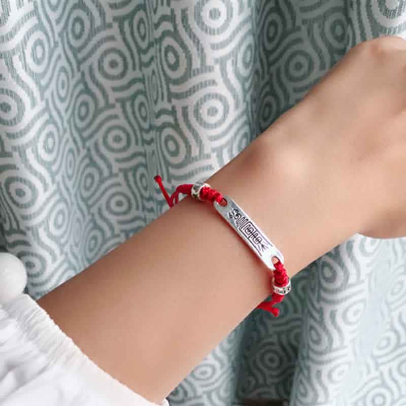 Braccialetto Buddha Stones 925 Sterling Silver Red String Luck Strength Treccia - image 2