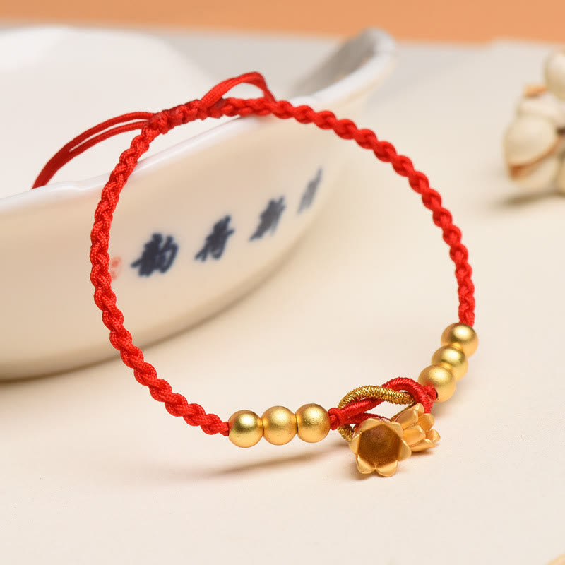 Bracciale intrecciato con ciondolo a forma di fiore di mughetto fatto a mano con Buddha Stones e protezione dalla fortuna