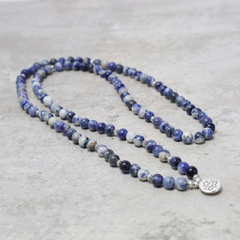 Collana con bracciale in pietra naturale Buddha Stones Aventurina blu Lotus Peace