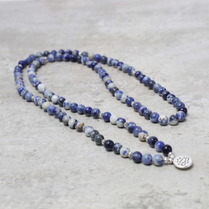 Collana con bracciale in pietra naturale Buddha Stones Aventurina blu Lotus Peace