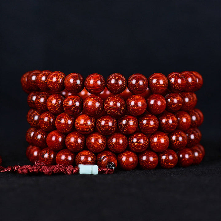Braccialetto di equilibrio in legno di sandalo rosso con foglia piccola tibetana Buddha Stones - image 14