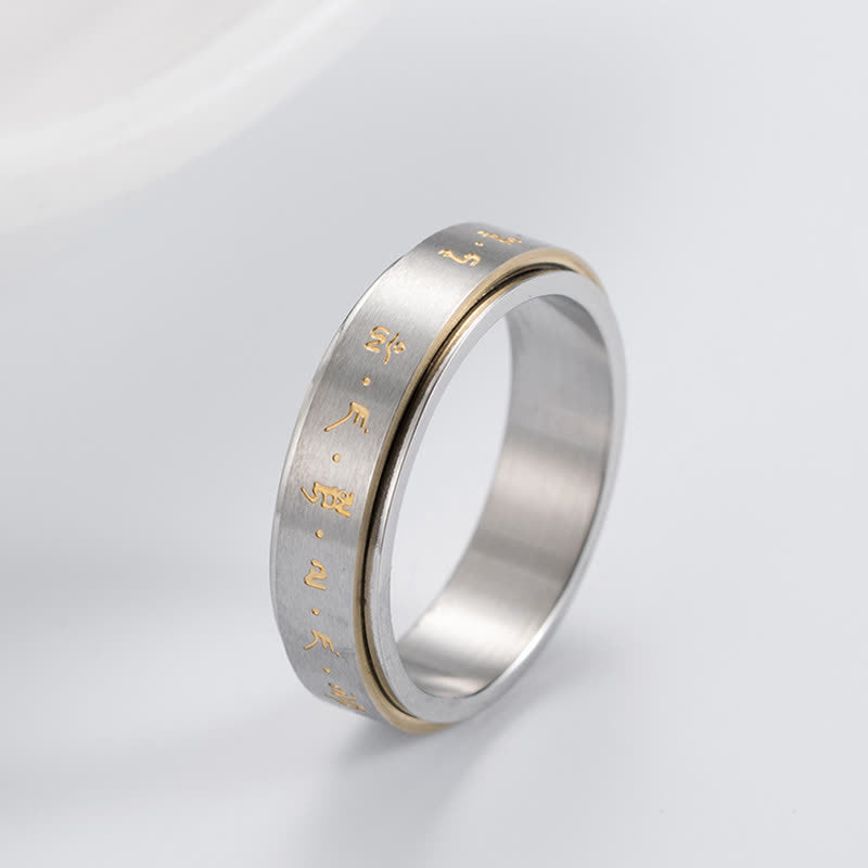 Anello girevole in acciaio al titanio con mantra Buddha Stones