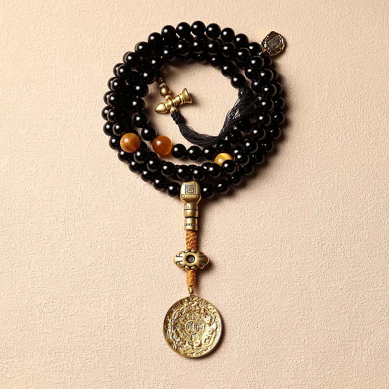 Buddha Stones Tibetano 108 Perle Mala Onice Nero Perle Occhio di Tigre Nove Palazzi Braccialetto di Protezione Bagua