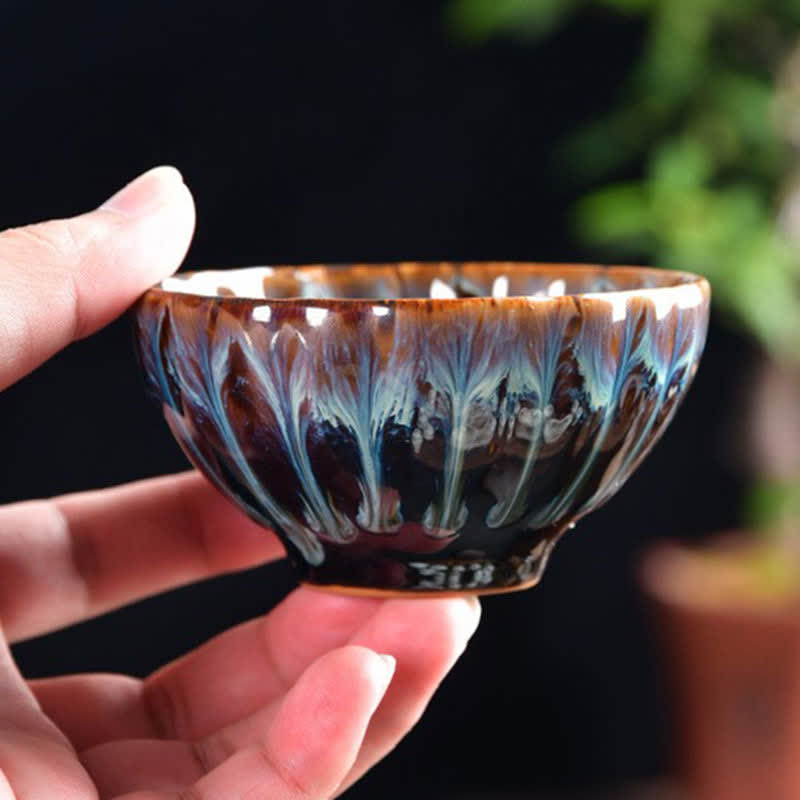 Buddha Stones Lotus Pavone Drago Fenice Koi Pesce Tazza da tè in ceramica Tazze da tè intarsiate 120ml - image 4