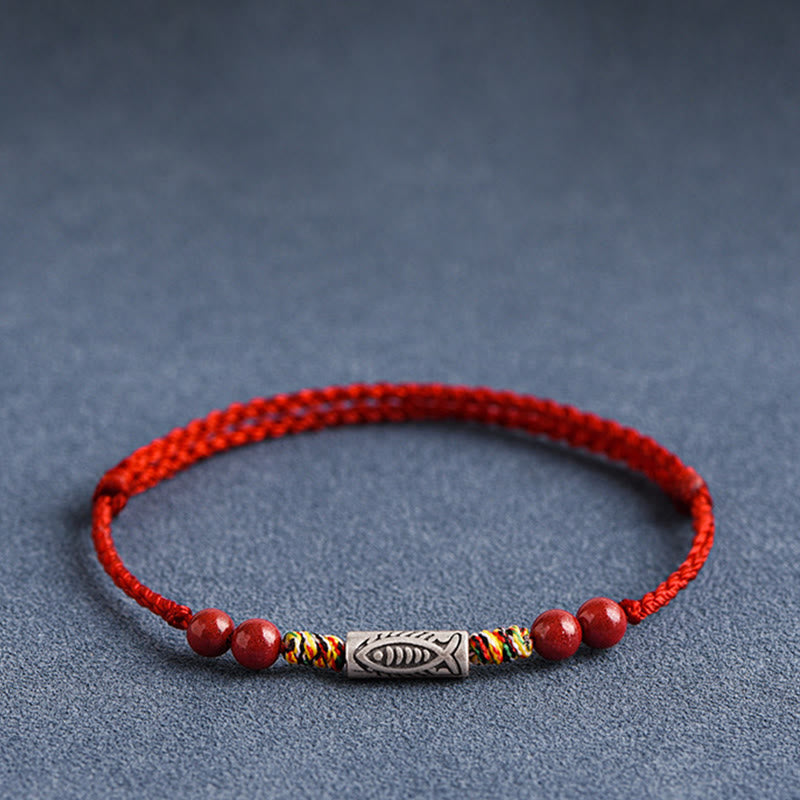 Buddha Stones 925 Sterling Silver Koi Fish Cinnabar Bead Wealth Braccialetto intrecciato artigianale Cavigliera - image 13