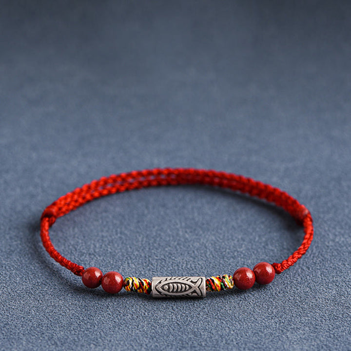 Buddha Stones 925 Sterling Silver Koi Fish Cinnabar Bead Wealth Braccialetto intrecciato artigianale Cavigliera - image 13