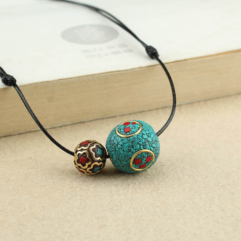 Collana con ciondolo con doppia perla turchese tibetana Buddha Stones, protezione e forza - image 2
