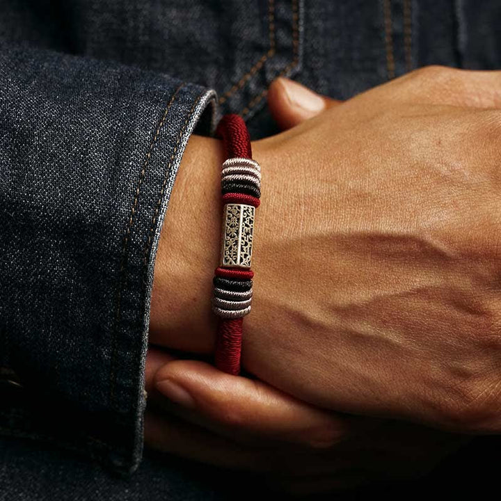 Bracciale Buddha Stones 925 Sterling Silver Om Mani Padme Hum Peace Red String - image 3
