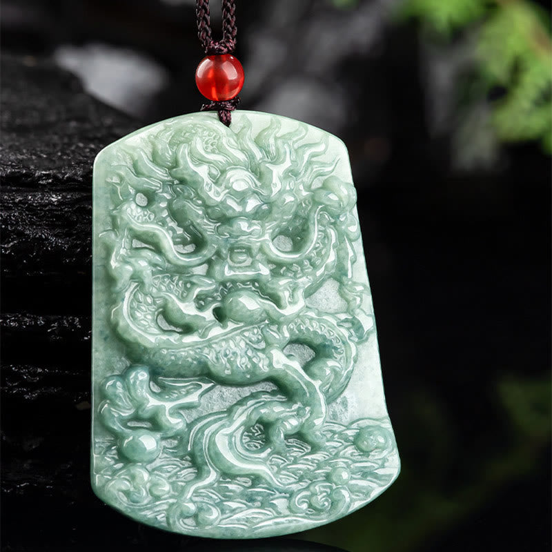 Buddha Stones Giada naturale Zodiaco cinese Drago Mare Fortuna Collana con ciondolo - image 6