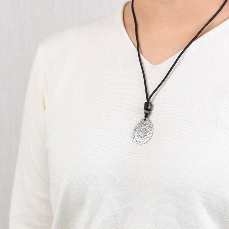 Buddha Stones Vintage 999 Sterling Silver Yin Yang Bagua Water Drop Design Balance Harmony Collana Pendente - image 9