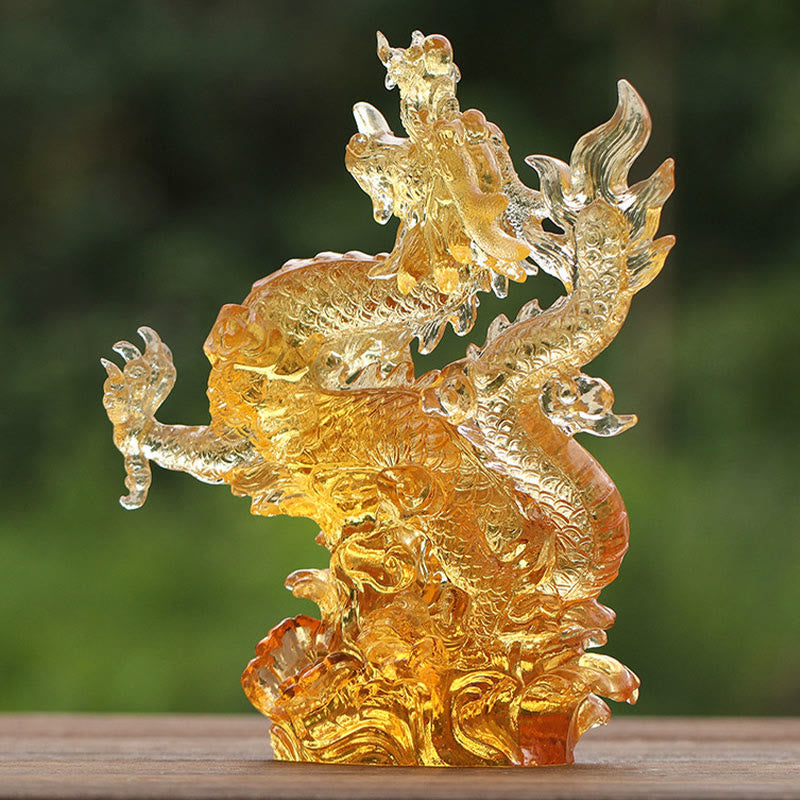 Buddha Stones fatte a mano Zodiaco cinese Drago giallo Liuli Cristallo Pezzo d'arte Fortuna Protezione Decorazione per casa e ufficio - image 1