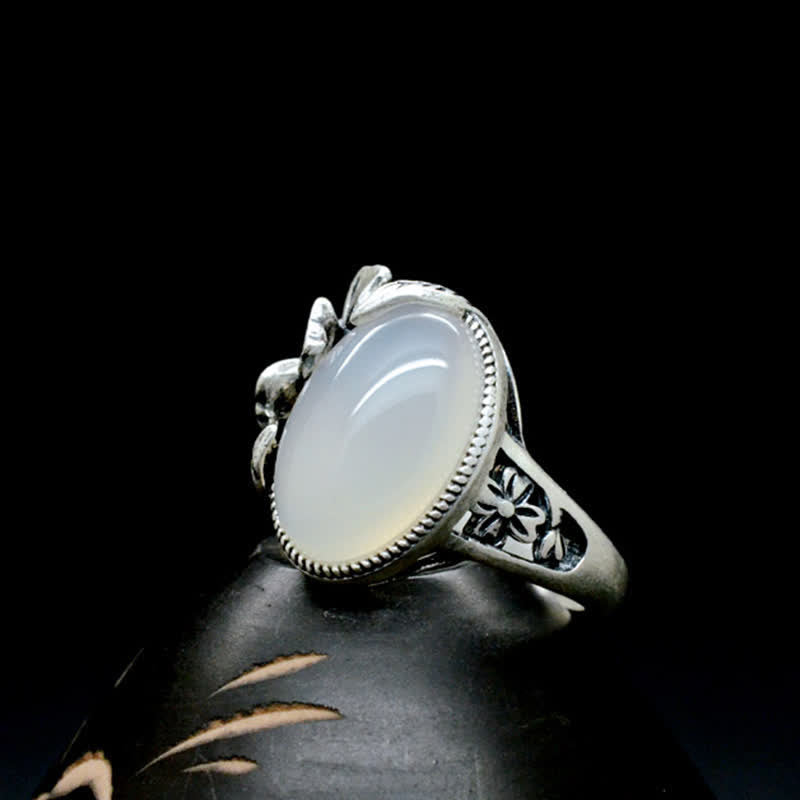 Anello in argento sterling 990 con calcedonio naturale e prugna, armonia positiva - image 12