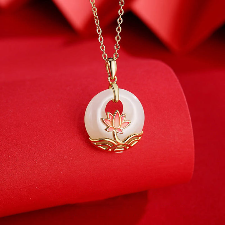 Collana con ciondolo a forma di fiore di loto in giada bianca Hetian, in argento sterling 925, Buddha Stones - image 1