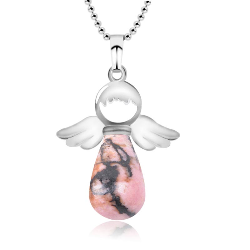 Collana con ciondolo portafortuna in cristallo naturale con piccole ali d'angelo Buddha Stones