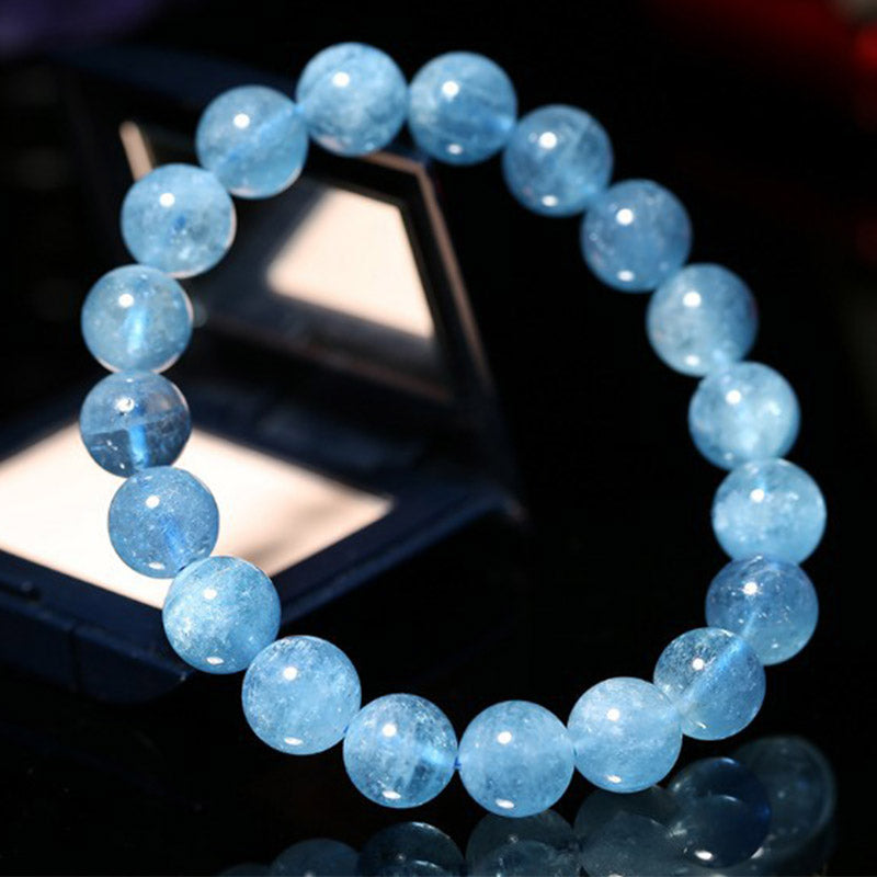 Braccialetto di guarigione della pace con perle di acquamarina Buddhastoneshop