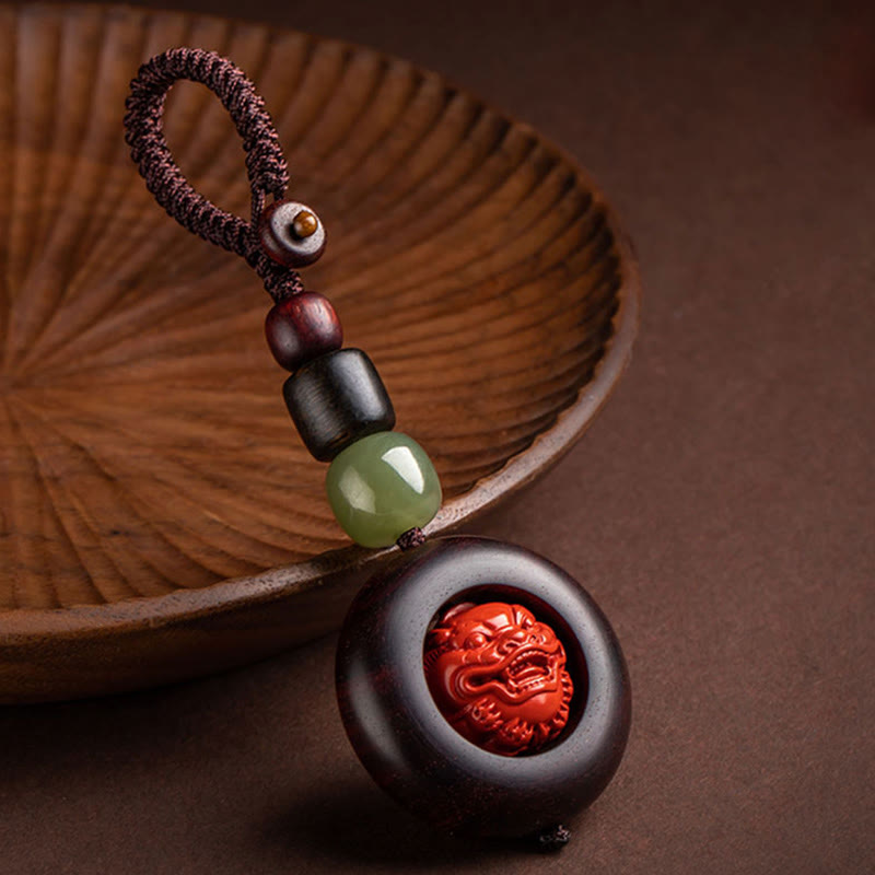 Buddha Stones Tibet Om Mani Padme Hum PiXiu Moneta di rame Piccola foglia Sandalo rosso Cinabro Protezione Portachiavi