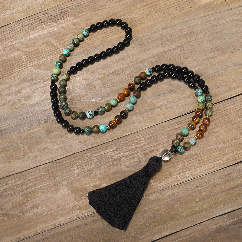 Buddha Stones 108 Mala Beads Pietra naturale Occhio di tigre Turchese Protezione Forza Bracciale Collana