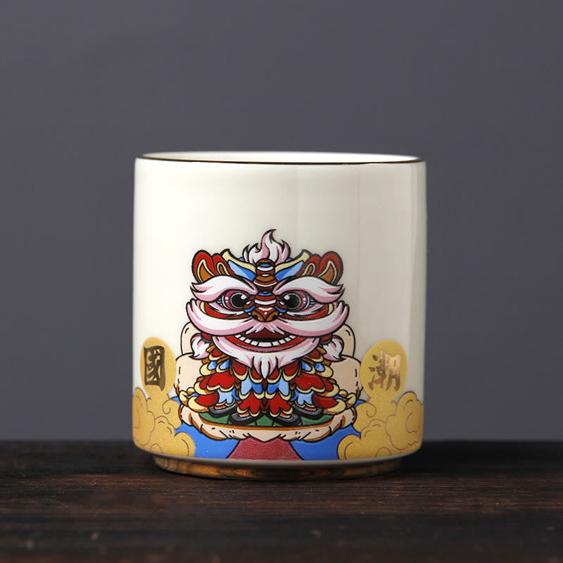 Buddha Stones Vintage Prugna Fiore Pino Bambù Fenice Kirin Leone Danzante Tazza da Tè in Ceramica Tazze da Tè