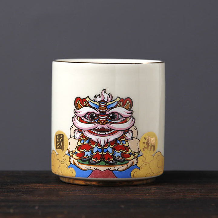 Buddha Stones Vintage Prugna Fiore Pino Bambù Fenice Kirin Leone Danzante Tazza da Tè in Ceramica Tazze da Tè