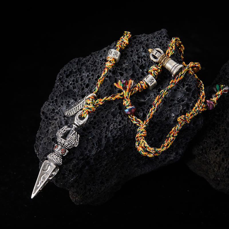 Buddha Stones Tibetano Fatto a Mano 925 Sterling Silver Dorje Vajra Om Mani Padme Hum Piuma Forza Collana Pendente - Dorje/Vajra (Illuminazione♥Potere spirituale) - image 0
