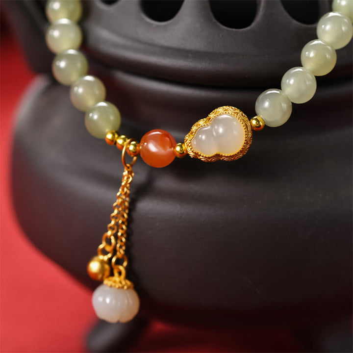 Braccialetto portafortuna in argento sterling 925 con giada Hetian e zucca di loto - image 2