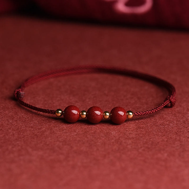 Braccialetto alla caviglia con cordino di benedizione in perline di cinabro fortunato naturale Buddha Stones