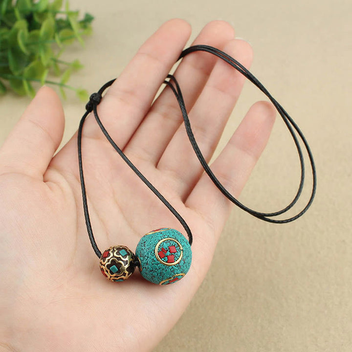Collana con ciondolo con doppia perla turchese tibetana Buddha Stones, protezione e forza - image 9