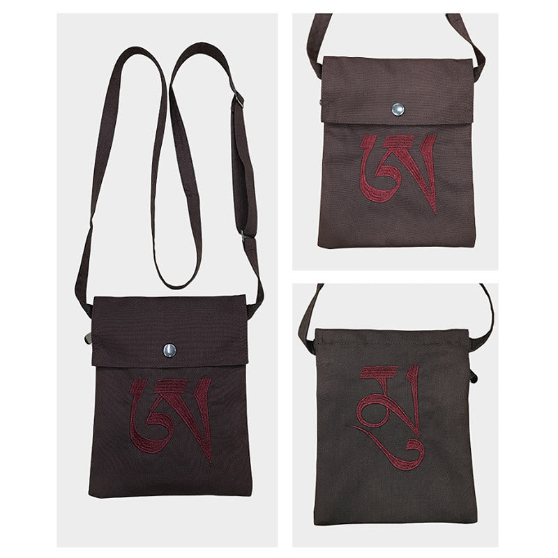 Borsa a tracolla in cotone ricamata a mano con mantra OM e pratica spirituale della mente, borsa a tracolla per cellulare - image 10