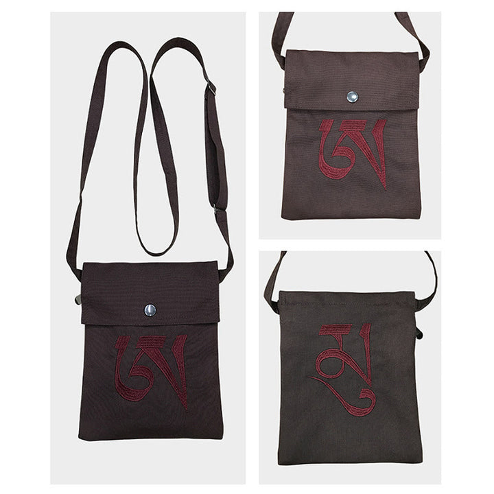 Borsa a tracolla in cotone ricamata a mano con mantra OM e pratica spirituale della mente, borsa a tracolla per cellulare - image 10