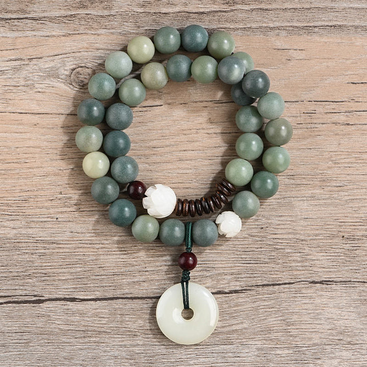 Braccialetto doppio giro Buddha Stones Cyan Bodhi Seed Lotus Jade Peace Buckle Wisdom
