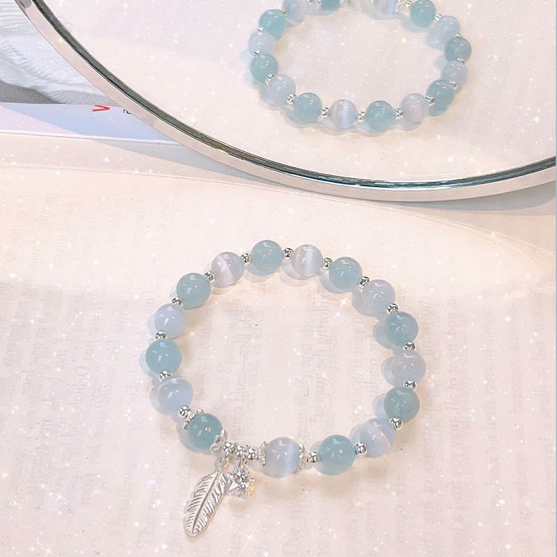 Bracciale con ciondolo a forma di stella di piuma con occhio di gatto e acquamarina in argento sterling 925 Buddha Stones - image 6