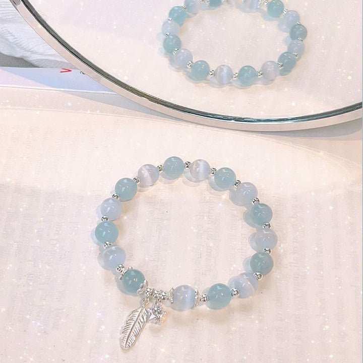 Bracciale con ciondolo a forma di stella di piuma con occhio di gatto e acquamarina in argento sterling 925 Buddha Stones - image 6